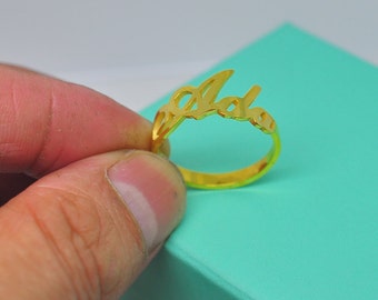 Gouden naam Ring, gepersonaliseerde naam Word eerste, aangepaste naamplaatje Ring, BFF Gift, handgemaakte uitgesneden Jewelry, Christmas Gift