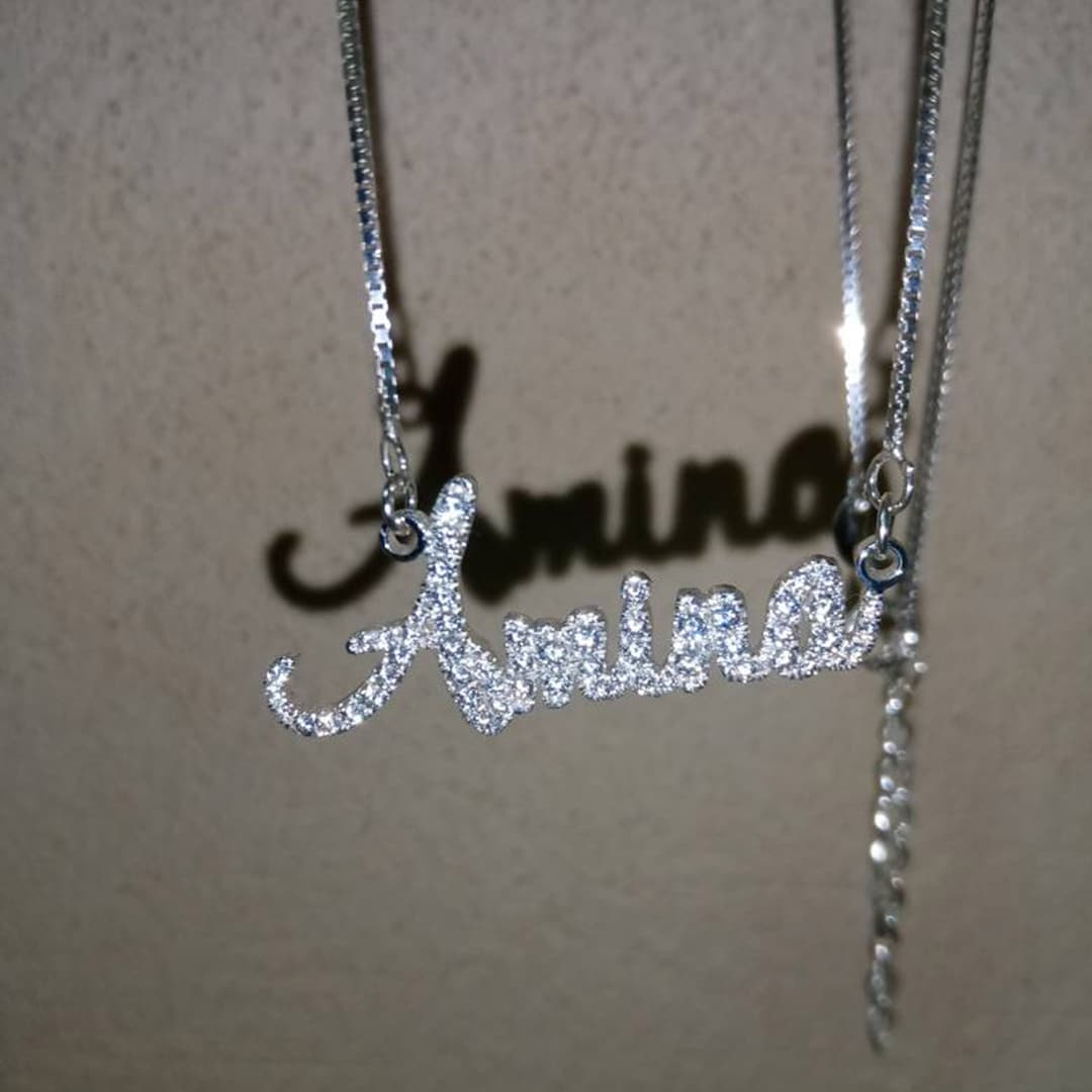 Custom Diamond Name Necklace, 925 Sterling Silver Crystal
