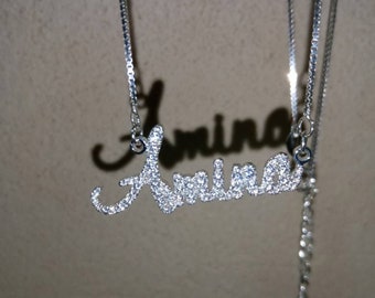 original order necklace オリジナルオーダーネックレス Handmade 3D Nameplate Necklace With Diamond Beading (order
