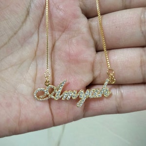 Custom Diamond Name Necklace, 925 Sterling Silver Crystal Nameplate ...