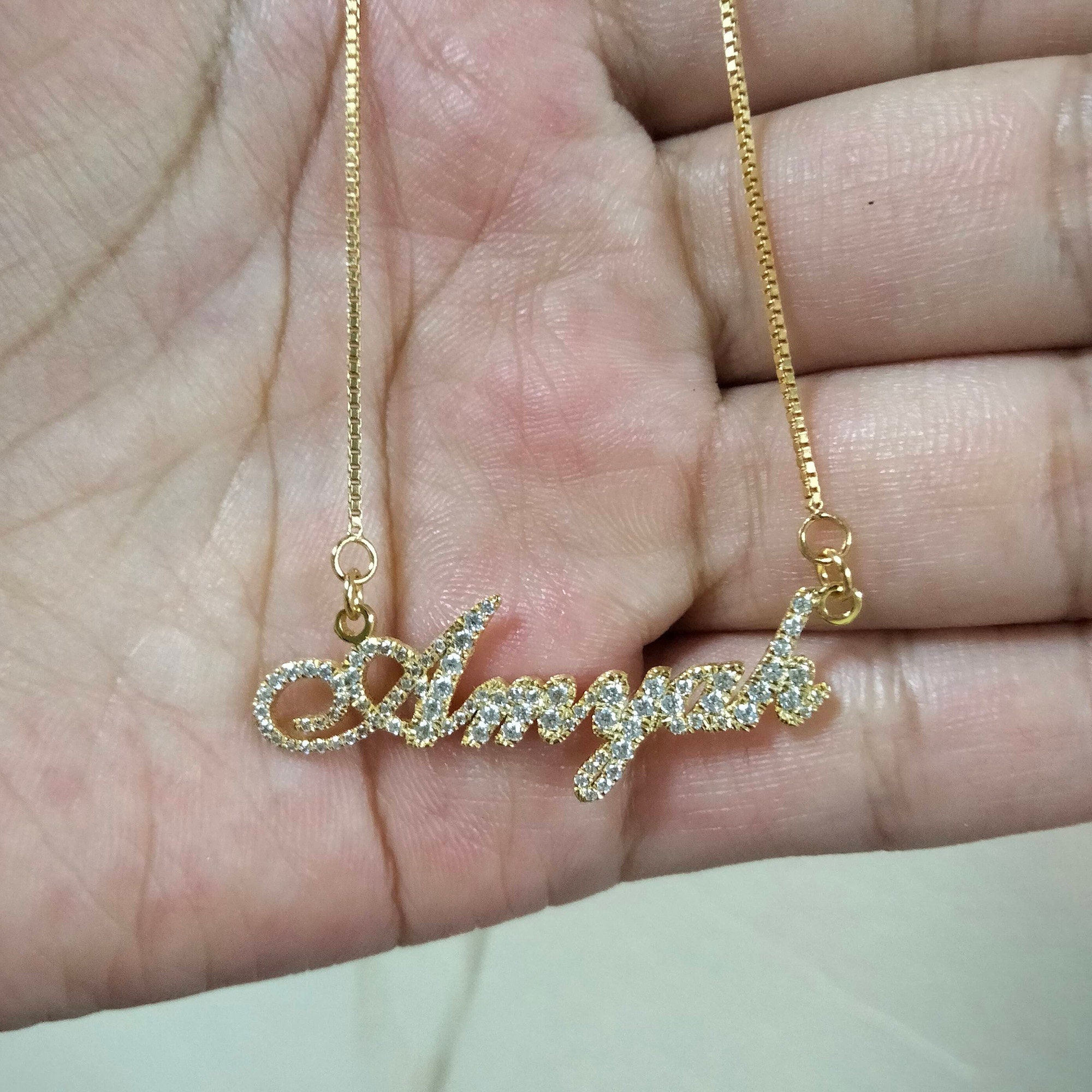 Custom Diamond Name Necklace, 925 Sterling Silver Crystal