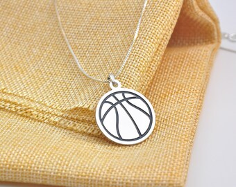 Boy Sport Necklace,Silver 925 Basketball Necklace, Custom Name Engraved Necklace, Personalized Stamp Disc, Cheerleader Necklace