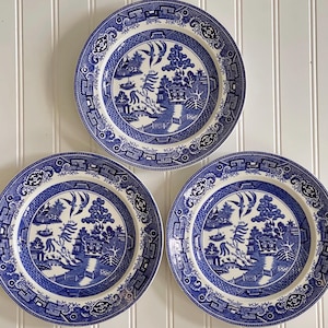 Vintage Blue Willow Plate Wall Set – Set of 3 Old Gustavsberg Sweden Transferware Plates