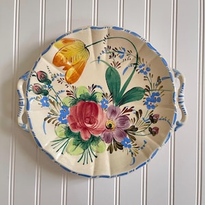 Italian Majolica Nove Rose Floral Cake Plate Platter Hand-painted Flowers Italy