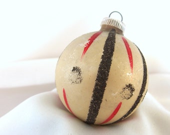 Vintage Christmas Ornament, Red Stripes and Black Mica Spots Holiday Ornament from West Germany