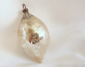 Vintage Christmas Ornament - Silver Teardrop with White Stripes Ornament