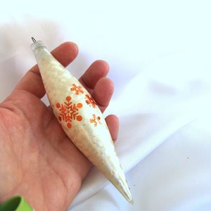 Vintage White Frosted Torpedo Icicle Ornament with Gold Snowflakes Austria Christmas Ornament 1 image 8