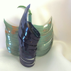 Vintage Fringed Christmas Ornament, Green and Blue Bird Mylar Plastic Holiday Ornament