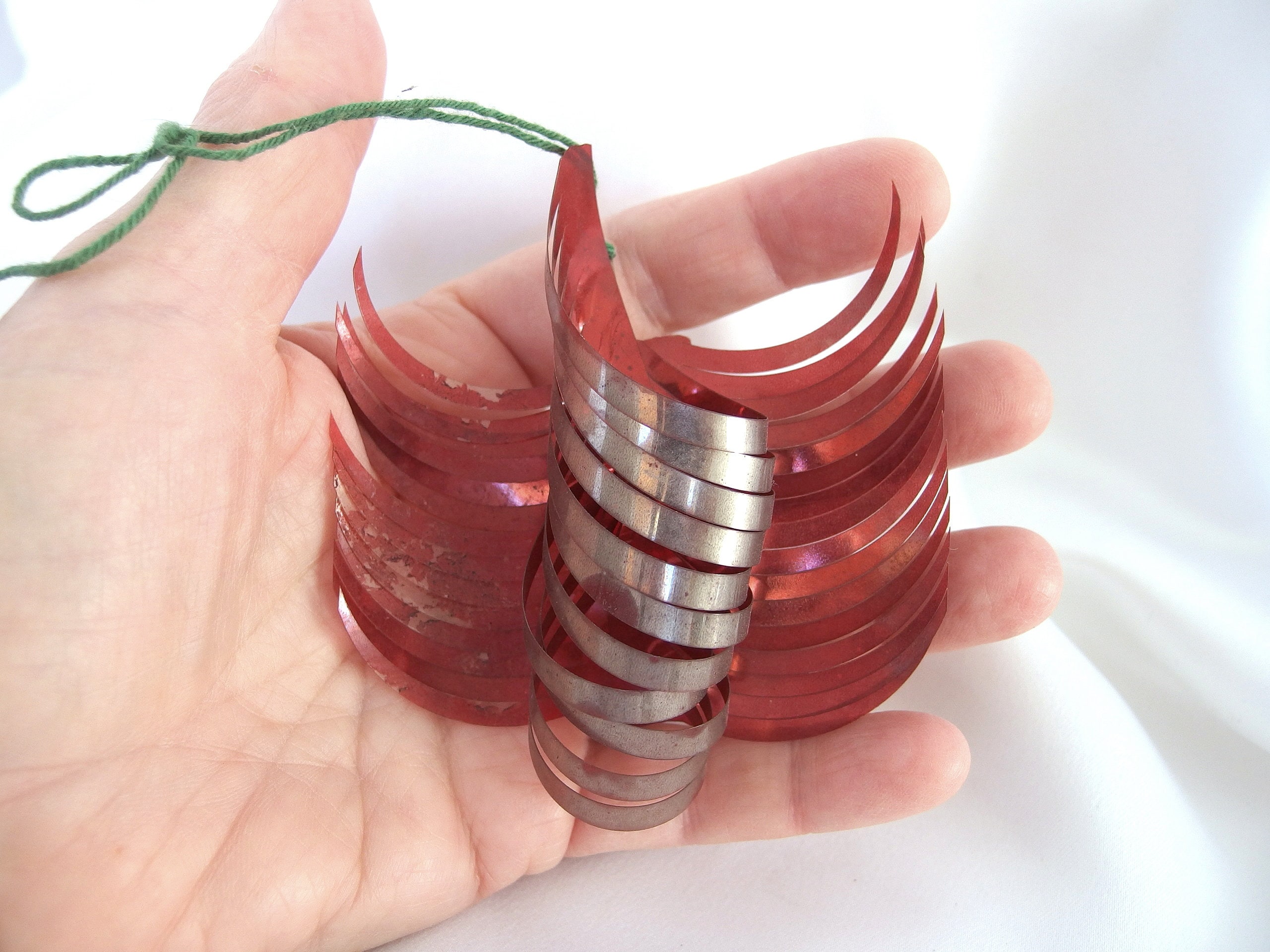 Vintage Fringed Christmas Ornament, Red and Brown Mylar Plastic