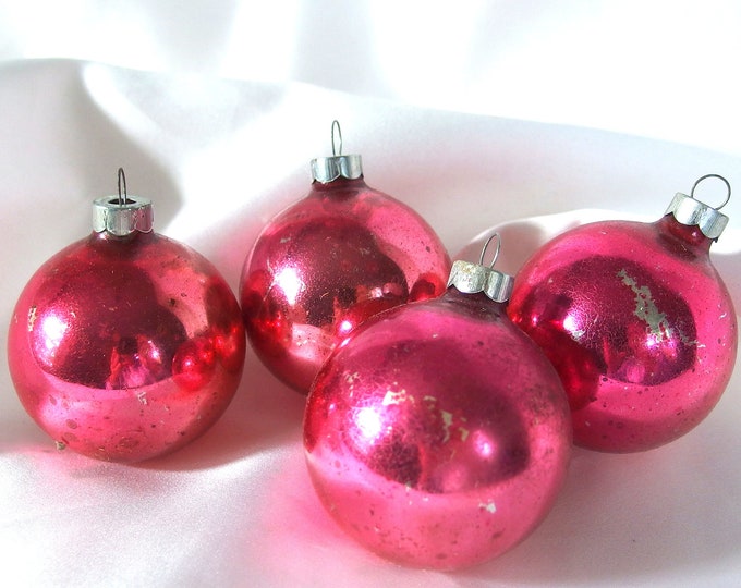 4 Vintage Hot Pink Christmas Ornaments Etsy