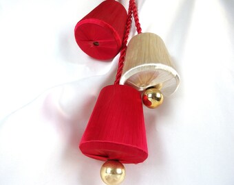 Mod Red and White Satin Door Bells Christmas Holiday Decoration