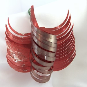 Vintage Fringed Christmas Ornament, Red and Brown Mylar Plastic Holiday Ornament