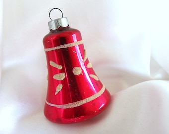 Vintage Red with White VD Flowers and Stripes Large Bell Christmas Ornament USA
