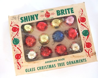 12 Vintage Colorful Feather Tree Shiny Brite Ornaments, IOB