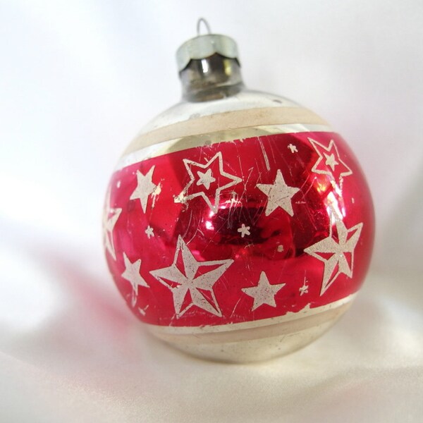 Vintage USA Christmas Ornament, Red Stenciled Star Ornament
