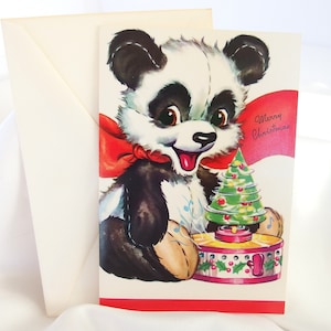 Vintage Panda con Music Box Tarjeta de actividades navideñas para niños - Sin usar