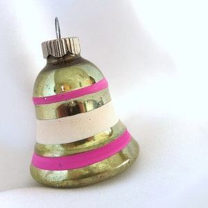 Vintage Shiny Brite Christmas Ornament Small Faded Green Striped Bell Ornament image 4