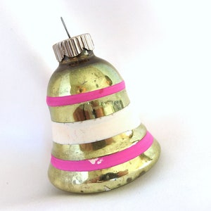 Vintage Shiny Brite Christmas Ornament Small Faded Green Striped Bell Ornament image 2