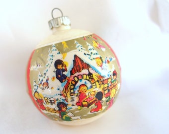 Vintage Plastic Shiny Brite Ornament, Mid Century Christmas, 3 Scenes