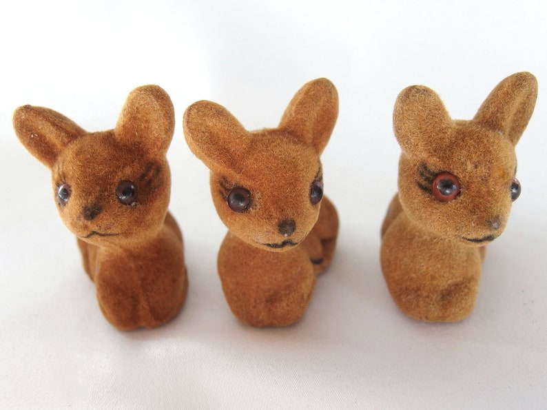 3 Vintage Flocked Mini Deer, Trio Fawns image 2