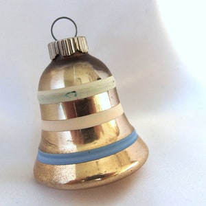 Vintage Shiny Brite Christmas Ornament Small Faded Green Striped Bell Ornament image 9