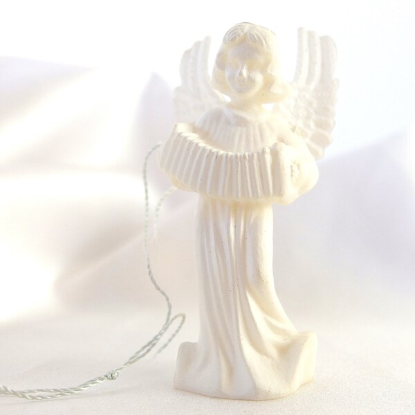 Vintage Plastic Angel Musician Christmas Ornament, Accordian, Concertina Player