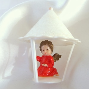 Vintage Red and White Angel Plastic Christmas Ornament from Germany, Ges Gesch