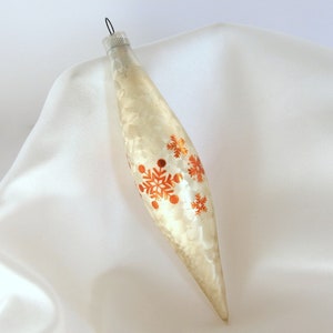 Vintage White Frosted Torpedo Icicle Ornament with Gold Snowflakes Austria Christmas Ornament 1 image 2