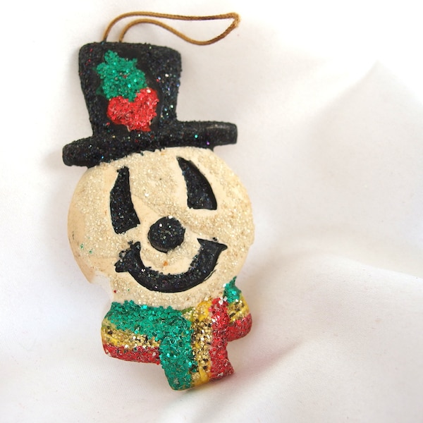 Vintage Plaster Snowman Christmas Ornament