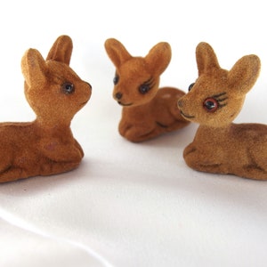 3 Vintage Flocked Mini Deer, Trio Fawns image 1