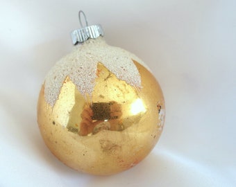 Large Gold Snowcap Ornament - Vintage Shiny Brite Christmas Ornament
