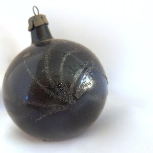 Large Black Ornament, Vintage Hand Decorated Poland Christmas Ornament, White Mica Flowers