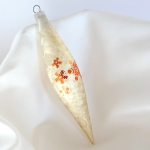Vintage White Frosted Torpedo Icicle Ornament with Gold Snowflakes Austria Christmas Ornament 1 image 1