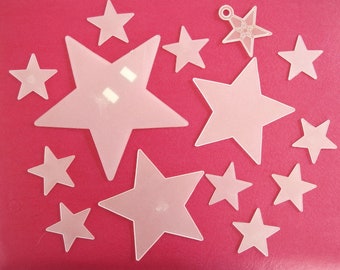 14 Vintage, Graduated Sizes Plastic Stars Christmas Decorations