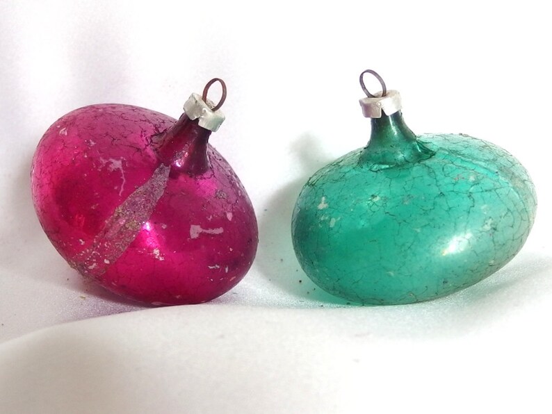 Green and Magenta Holiday Disc Ornaments from West Germany 2 Vintage UFO Christmas Ornaments