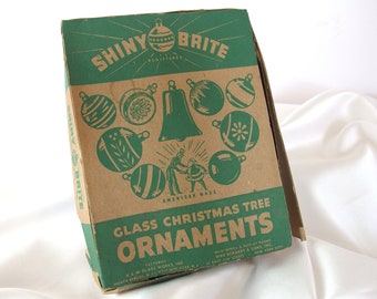 Vintage, Small Empty Shiny Brite Christmas Ornament Box, Green and Brown, 12 Holes