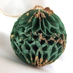 Green Honeycomb Ornament, Vintage Honeycomb Ball with Gold Glitter