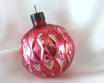 Vintage Small Red Textured Christmas Ornament, USA