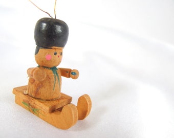 Vintage Christmas Ornament, Rustic Sled / Toboggan Wood Ornament
