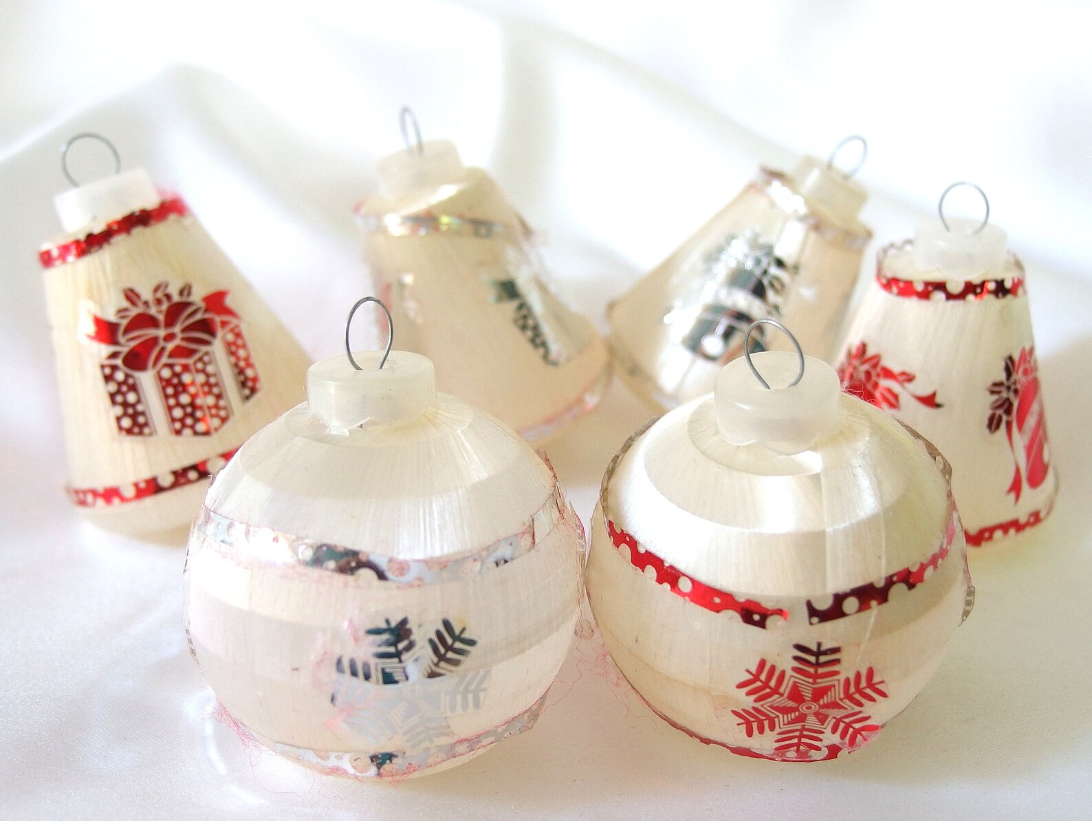 Vintage Satin Christmas Ornaments Ivory Bells and Balls With Etsy