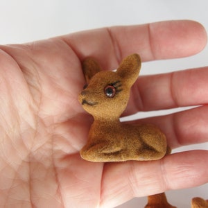 3 Vintage Flocked Mini Deer, Trio Fawns image 5