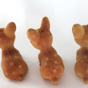 3 Vintage Flocked Mini Deer, Trio Fawns image 3