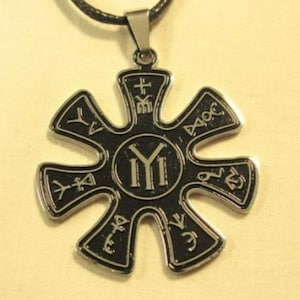 HEIDENS ROZET van PLISKA-medaillon, heidense god hanger, medaillon heidendom, occulte hekserij sieraden, oude goden statement roundel, medisch staal