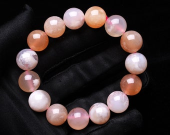 CHERRY AGATE BRACELET Natural With Natural Mineral Stones, Healing Crystal, Occult Witchcraft Jewelry, Crystal Healing Meditation - 14,7mm