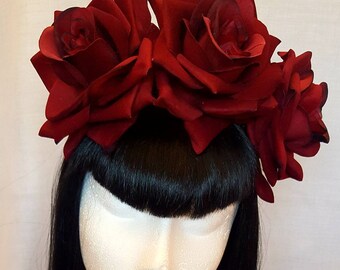 Red XL roses day of the dead Halloween headband