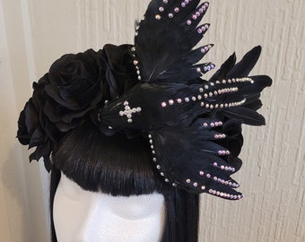 Black sparkling crow headband