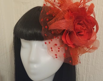 Bright red roses pin up fascinator