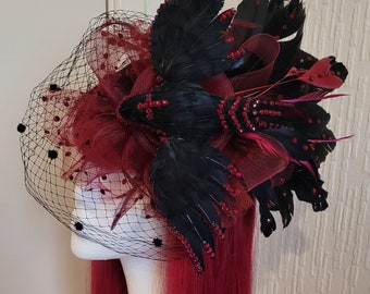 Red crystals vintage style fascinator