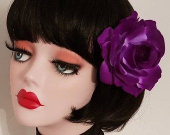 Purple pin up rose hair clip