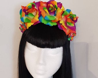 Small Pride multi coloured rainbow roses crown  headband